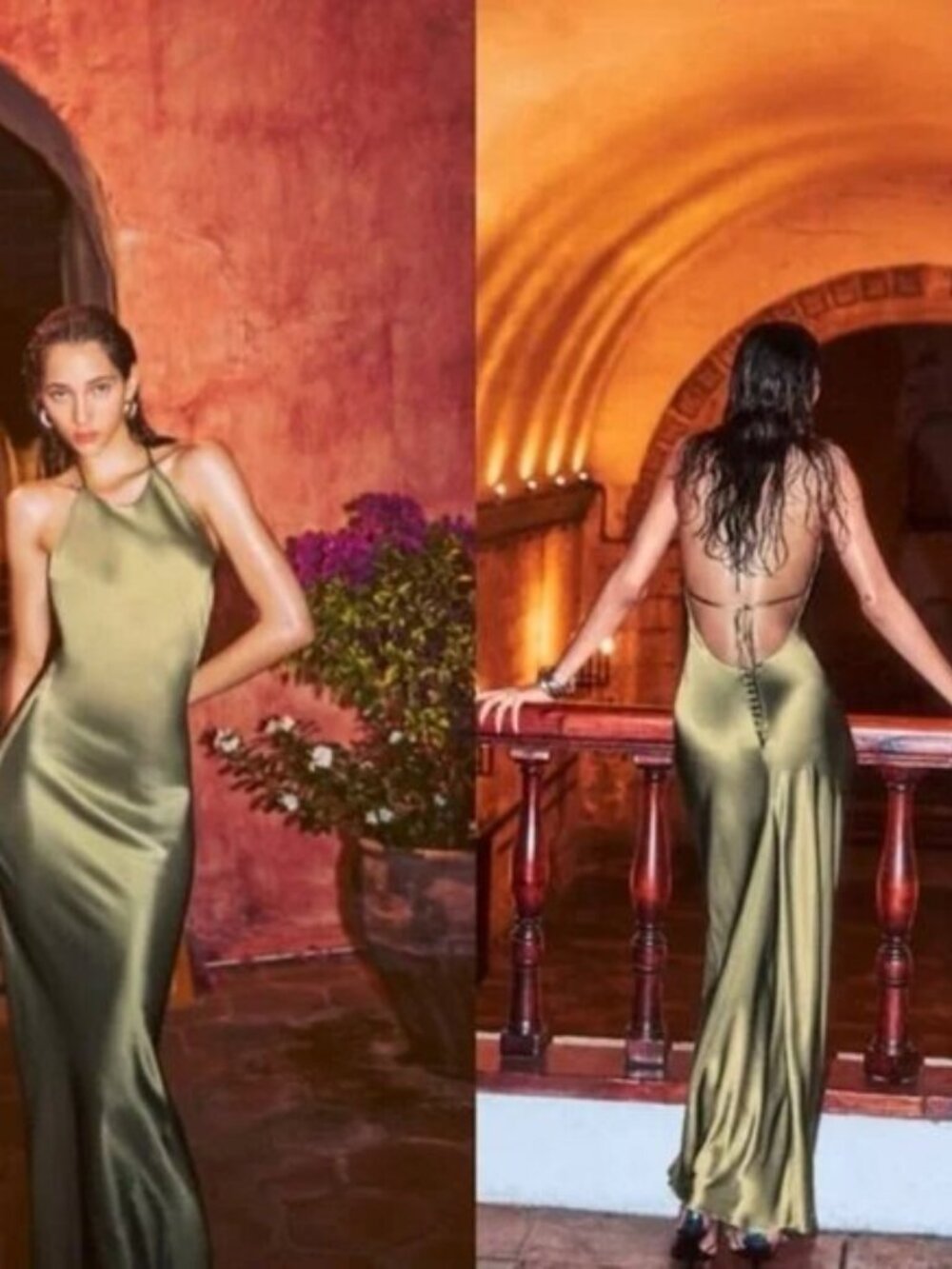 Reformation Jeany 100% Silk Dress in Olive Oil